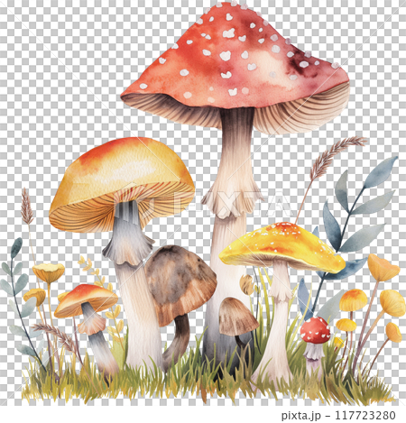 Natural composition of mushrooms and leaves.  117723280