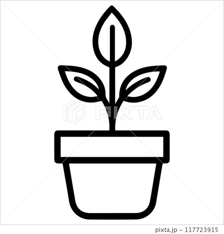 Plant Pot icon or modern line symbol. Vector line art and icon design with bold outline. Black and white Pixel Perfect minimalistic symbol isolated white background. Silhouette simple thin sign 117723915