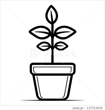 Plant Pot icon or modern line symbol. Vector line art and icon design with bold outline. Black and white Pixel Perfect minimalistic symbol isolated white background. Silhouette simple thin sign 117723916