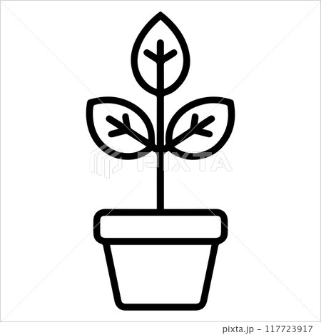 Plant Pot icon or modern line symbol. Vector line art and icon design with bold outline. Black and white Pixel Perfect minimalistic symbol isolated white background. Silhouette simple thin sign 117723917