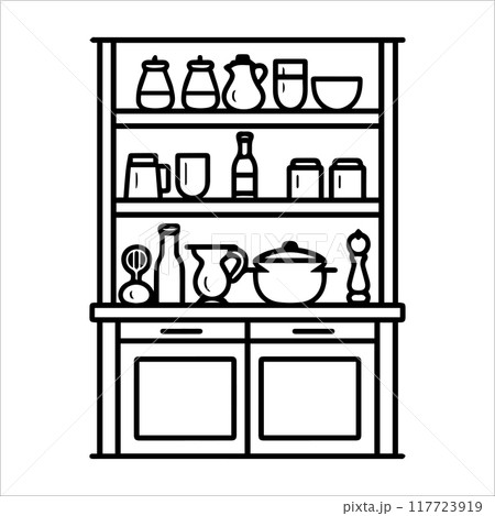 Cupboard icon or modern line symbol. Vector line art and icon design with bold outline. Black and white Pixel Perfect minimalistic symbol isolated white background. Silhouette simple thin sign 117723919