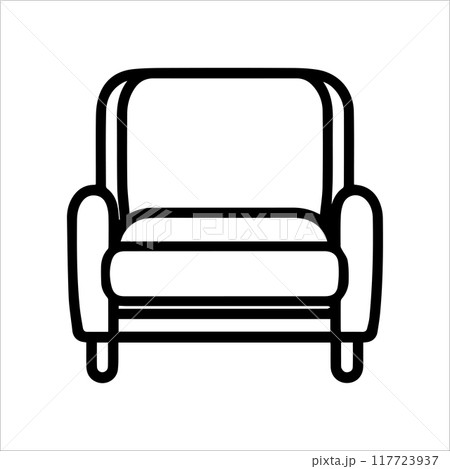 Armchair icon or modern line symbol. Vector line art and icon design with bold outline. Black and white Pixel Perfect minimalistic symbol isolated white background. Silhouette simple thin sign 117723937