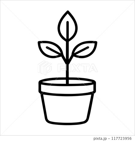 Plant Pot icon or modern line symbol. Vector line art and icon design with bold outline. Black and white Pixel Perfect minimalistic symbol isolated white background. Silhouette simple thin sign 117723956
