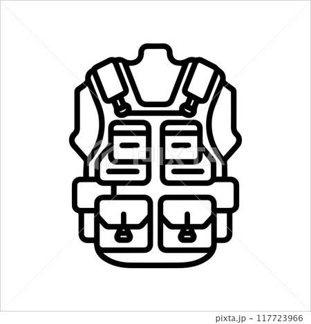 Military Vest icon or modern line symbol. Vector line art and icon design with bold outline. Black and white Pixel Perfect minimalistic symbol isolated white background. Silhouette simple thin sign 117723966