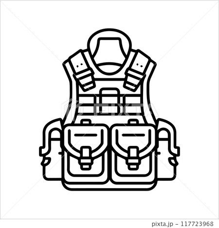 Military Vest icon or modern line symbol. Vector line art and icon design with bold outline. Black and white Pixel Perfect minimalistic symbol isolated white background. Silhouette simple thin sign 117723968