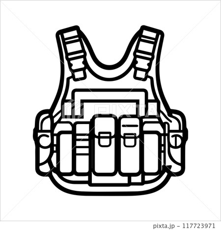 Military Vest icon or modern line symbol. Vector line art and icon design with bold outline. Black and white Pixel Perfect minimalistic symbol isolated white background. Silhouette simple thin sign 117723971