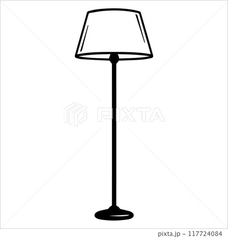 Floor Lamp icon or modern line symbol. Vector line art and icon design with bold outline. Black and white Pixel Perfect minimalistic symbol isolated white background. Silhouette simple thin sign 117724084