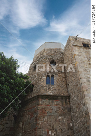 Old Catholic stone church in Gothic style. Church in Barcelona Spain Old Catholic stone church in Gothic style. Church in Barcelona Spain 117724264