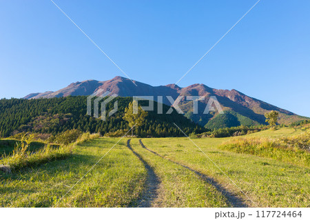 九重連山と轍（大分県竹田市久住高原） 117724464