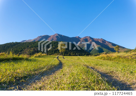 九重連山と轍（大分県竹田市久住高原） 117724465