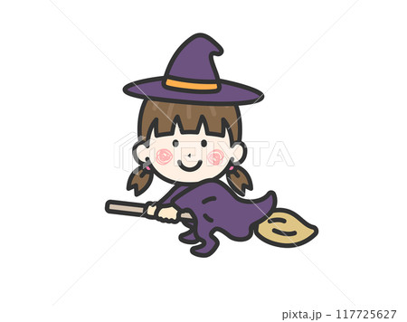 魔女の仮装をした、女の子のアイコン（線画カラー）のイラスト 117725627