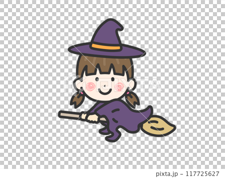 魔女の仮装をした、女の子のアイコン（線画カラー）のイラスト 117725627