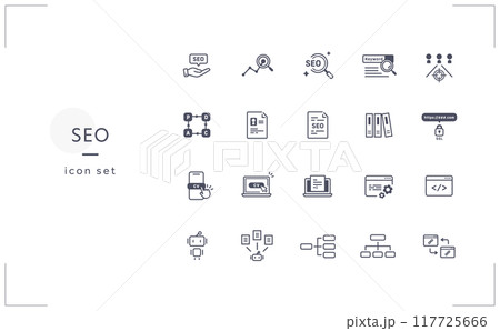 SEOに関するベクターアイコンセット(線画) 117725666