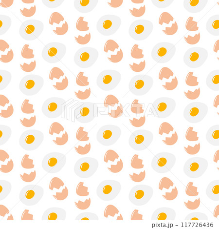 Fried eggs with yolk and Cracked eggshell Seamless pattern Isolated. Egg Day culinary background Fried eggs with yolk and Cracked eggshell Seamless pattern Isolated. Egg Day culinary background 117726436