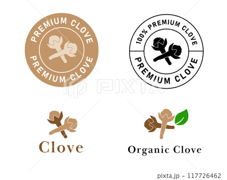 Clove premium label stamp of organic spices circle brown black and white sticker packaging symbol 117726462