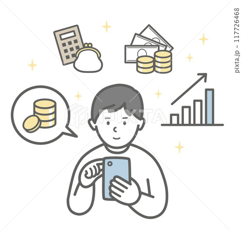 スマホで資産運用する男性 117726468