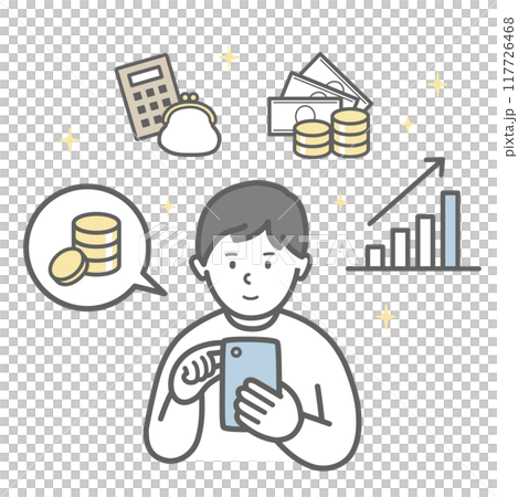 A man managing his assets using a smartphone 117726468