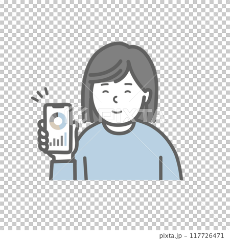 A smiling woman managing her assets using a smartphone 117726471