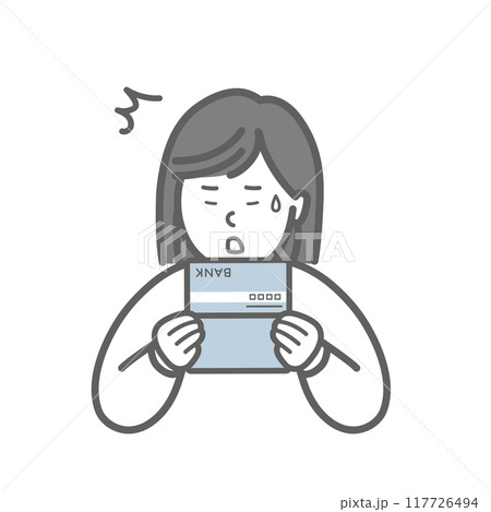 通帳を見て驚く女性 通帳を見て驚く女性 117726494