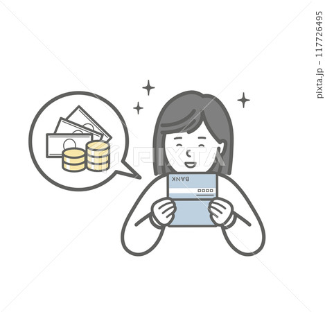 通帳を見て喜ぶ女性 117726495