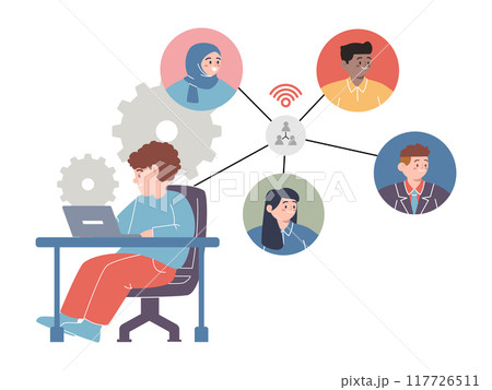 employee sharing employers meeting sharing internet social media connected work together design icon illustration 117726511