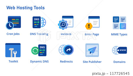 Web server tools icon set collection for cron jobs MIME type dynamic DNS site publisher index tools and error pages 117726545