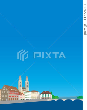 チューリッヒ　zurich　ミュンスター橋　グロスミュンスター　リマト川　スイス 117726904