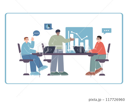 discussion together three man working together men team-mate teamwork discuss brainstorming graph chart presentation explaining future plan discussion together three man working together men team-mate teamwork discuss brainstorming graph chart presentation explaining future plan 117726960