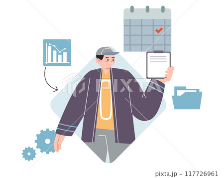 Discipline icon plan schedule balancing task and activities character manage activities preparing his day Discipline icon plan schedule balancing task and activities character manage activities preparing his day 117726961