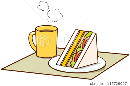 ホットドリンクとサンドイッチのセット 117726997