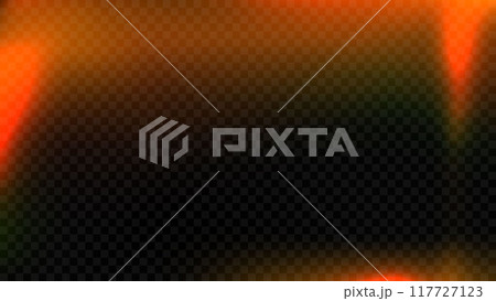 Light leak effect background. Saturated retro film overlay. Old photo filter template. Vintage exposed lens flare texture backdrop. Dark blur gradient photographic wallpaper. Vector burn film effect 117727123