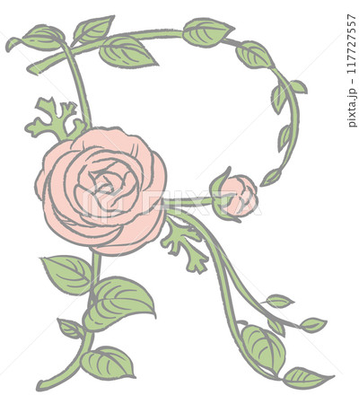 エレガントな花を使ったデザイン文字。「R」。ベクター素材。 117727557