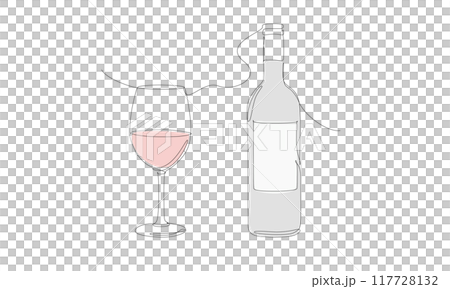 Wine glass and wine bottle illustration 117728132