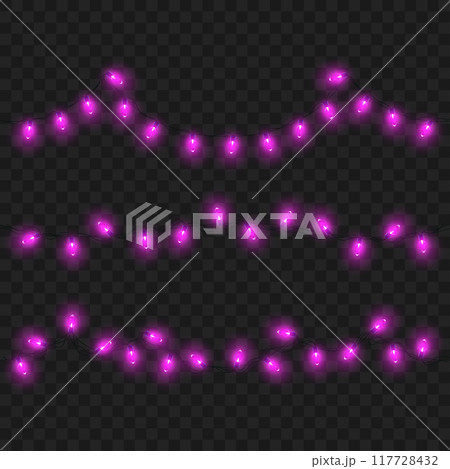 Pink string lights on dark background, creating a festive ambiance. Vector Pink string lights on dark background, creating a festive ambiance. Vector 117728432