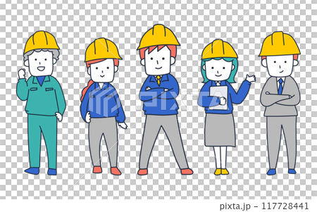 建設会社や工務店で働くプロフェッショナルな男女のチーム 117728441