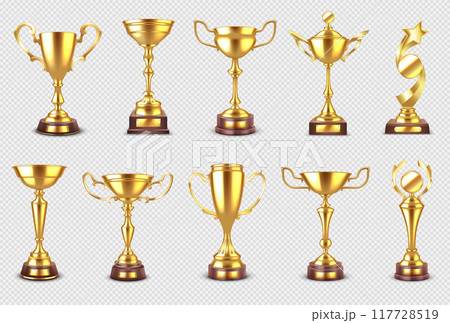 Winner golden cups realistic vector illustration set 117728519
