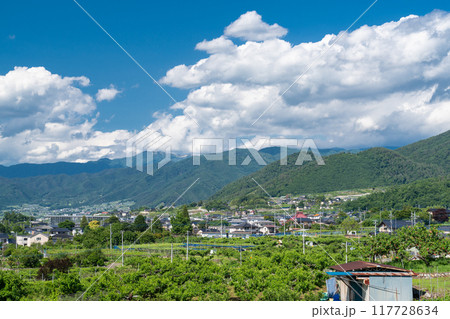 《山梨県》初夏の甲府盆地・のどかな街並み 117728634