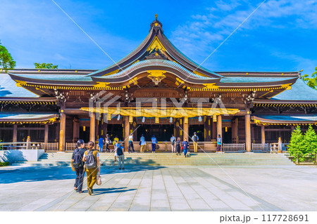 日本の寒川都市景観　相模國一之宮 寒川神社・御本殿などを望む＝令和6年7月21日 117728691