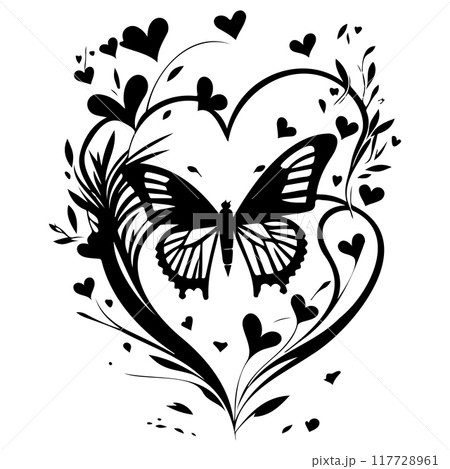 love with butterfly valentine illustration draw element 117728961