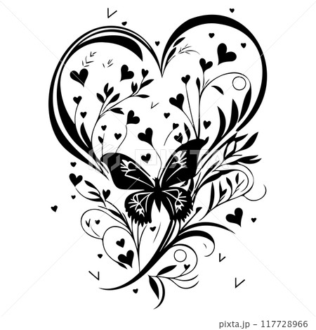 love with butterfly valentine illustration draw element 117728966