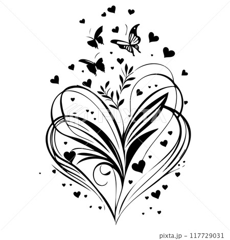 love with butterfly valentine illustration draw element 117729031