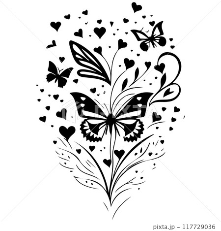 love with butterfly valentine illustration draw element 117729036