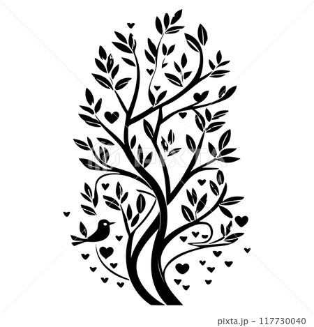 Valentine tree hearts and two birds illustration sketch element Valentine tree hearts and two birds illustration sketch element 117730040