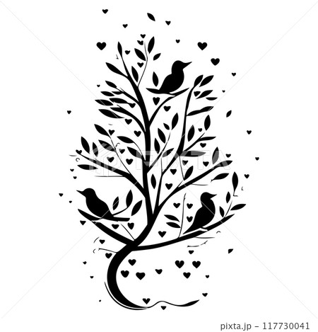 Valentine tree hearts and two birds illustration sketch element Valentine tree hearts and two birds illustration sketch element 117730041