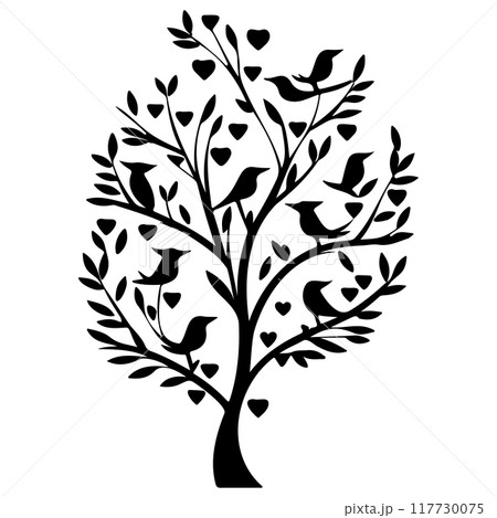 Valentine tree hearts and two birds illustration sketch element Valentine tree hearts and two birds illustration sketch element 117730075