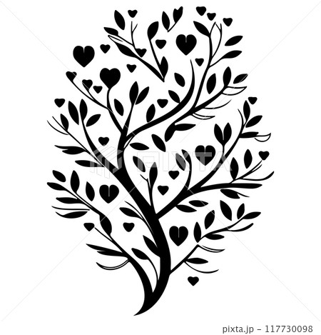 Valentine tree hearts and two birds illustration sketch element 117730098