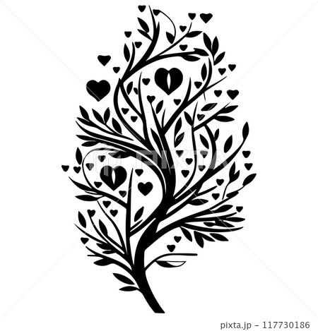 Valentine tree hearts and two birds illustration sketch element Valentine tree hearts and two birds illustration sketch element 117730186