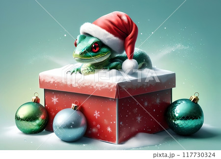 New Year's snake with gifts, New Year's card 117730324