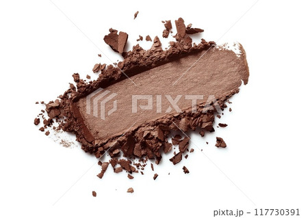 Eyeshadow sample isolated on white background. Crushed brown metallic eyeshadow. Closeup of a makeup product 117730391