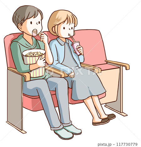 映画館で映画を楽しむ2人 117730779